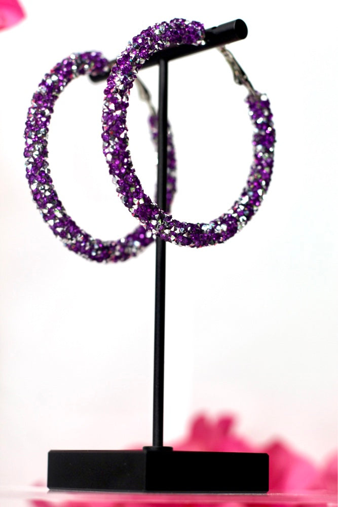 Sparkle Hoop Earrings-Purple
