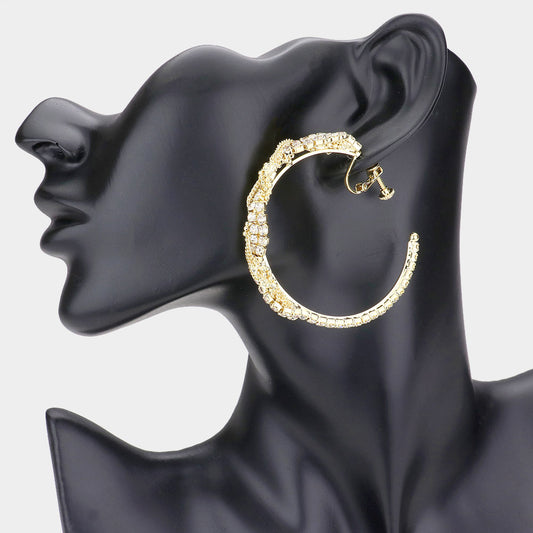 Twisted Crystal Hoop Earrings-Clip Ons